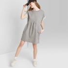 Women's Short Sleeve Crewneck Knit Babydoll Mini T-shirt Dress - Wild Fable Gray