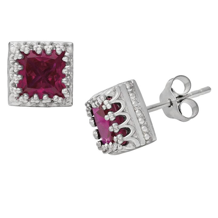 2 4/7 Tcw Tiara Sterling Silver Princess-cut Ruby Crown Earrings, Ruby/silver