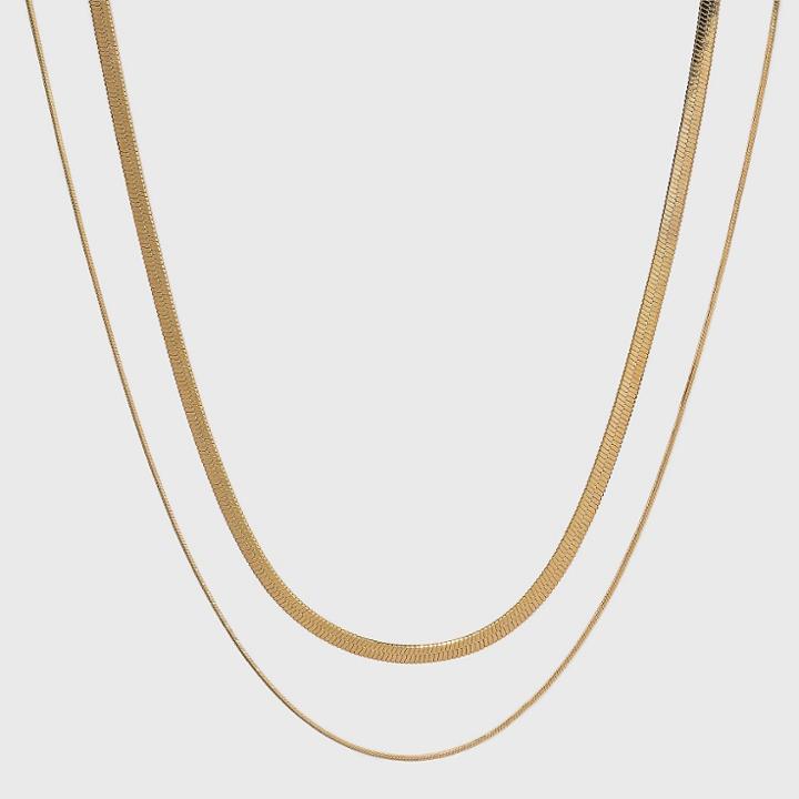 14k Gold Plated Duo Herringbone Chain Necklace - A New Day