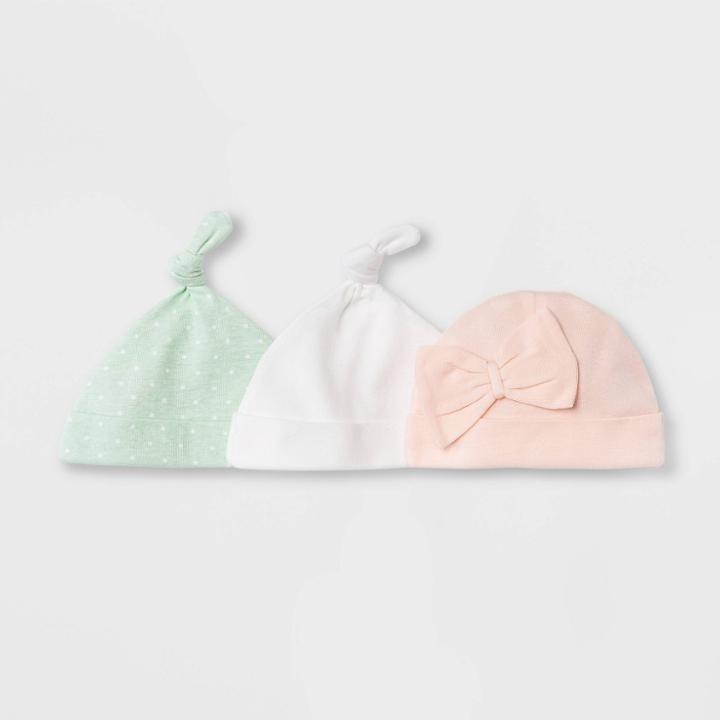 Baby Girls' 3pk Basic Hat - Cloud Island Pink Newborn