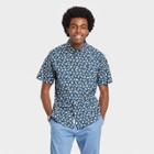 Men's Printed Slim Fit Short Sleeve Button-down Shirt - Goodfellow & Co Vibrant Blue/fish