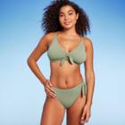 Women's Tie-front Pique Textured Bralette Bikini Top - Wild Fable Green D/dd Cup