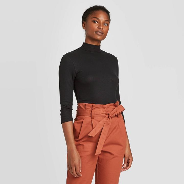 Women's 3/4 Sleeve Mock Turtleneck T-shirt - Prologue Black