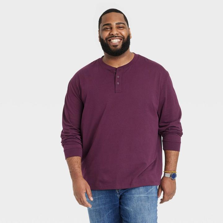 Men's Big & Tall Long Sleeve Henley T-shirt - Goodfellow & Co Dark Red