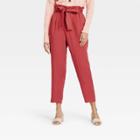 Women's High-rise Paperbag Ankle Pants - A New Day Dark Pink