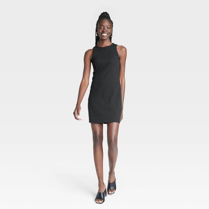Women's Sleeveless Rib Racer Dress - A New Day Black