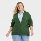 Women's Plus Size Button-front Grandpa Cardigan - Universal Thread Green
