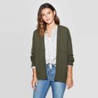 Women's Honeycomb Long Sleeve Open Neck Layering Sweater - Universal Thread Olive (green)