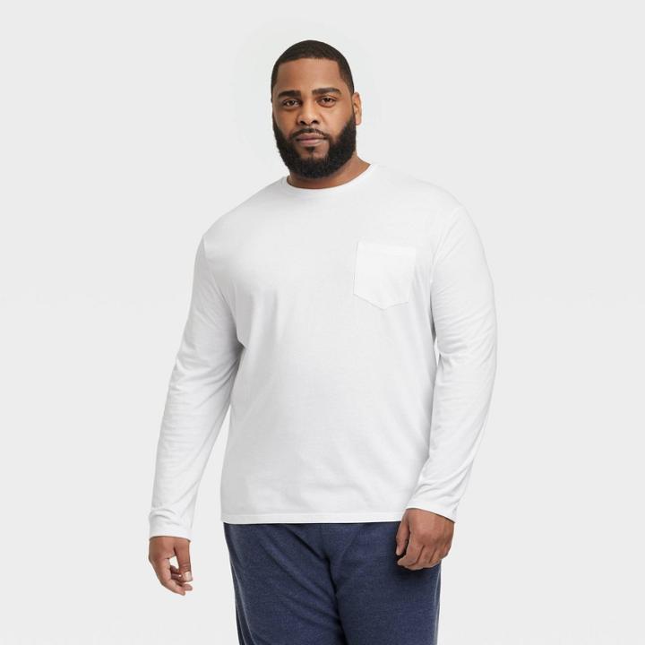 Men's Big & Tall Standard Fit Long Sleeve T-shirt - Goodfellow & Co White