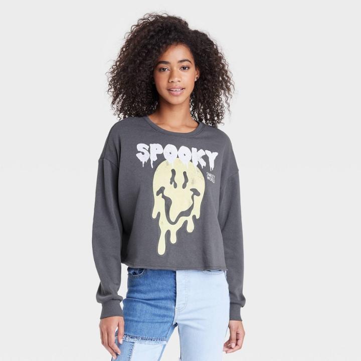 Women's Smileyworld Spooky Graphic Sweatshirt - Gray