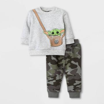 Lucasfilm Baby Boys' 2pc Star Wars Baby Yoda Fleece Pullover And Jogger Set - Heather Gray Newborn