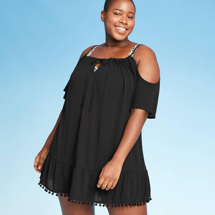 Women's Plus Size Open Shoulder Dress Cover Up - Cover 2 Cover Black 1x, Women's,