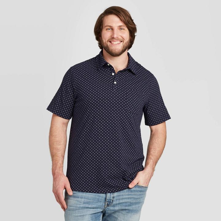 Men's Tall Arrow Print Standard Fit Short Sleeve Polo Jersey Shirt - Goodfellow & Co Navy Mt,