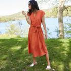 Women's Short Sleeve Linen Dress - A New Day Rust