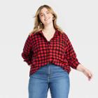 Women's Plus Size Relaxed Fit Long Sleeve Flannel Button-down Shirt - Universal Thread Red Plaid