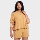Women's Plus Size Long Sleeve Henley Neck Cropped Shirt - Universal Thread Gold
