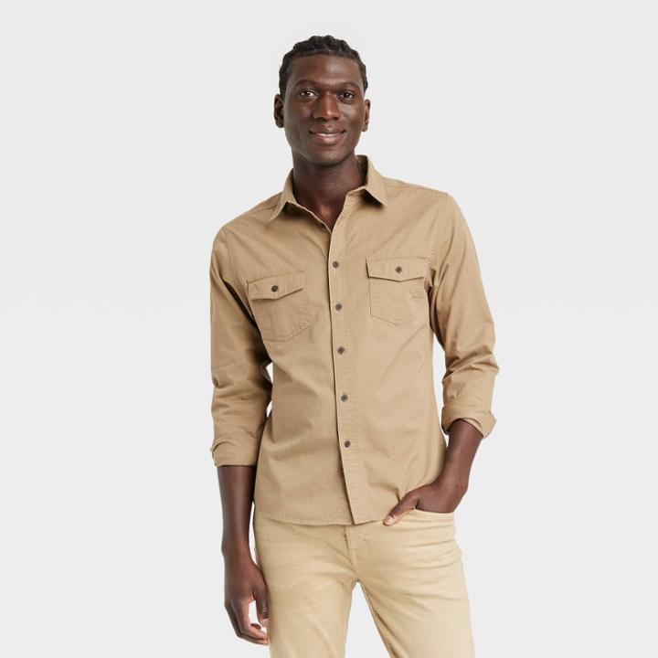 Men's Utility Button-down Shirt - Goodfellow & Co Tan