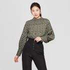 Women's Houndstooth Long Sleeve Relaxed Silky Blouse - Who What Wear Black/cream Xs, Black/cream Houndstooth