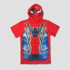 Marvel Boys' Spider-man Short Sleeve Hooded T-shirt - Red