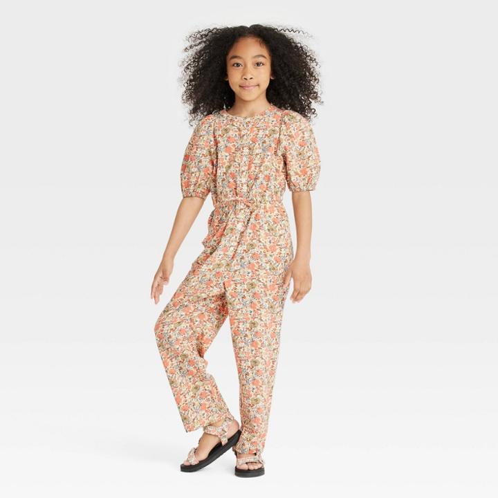 Girls' Short Sleeve Jumpsuit - Cat & Jack Coral