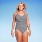 Kona Sol Women's Textured Gingham Ruched Full Coverage One Piece Swimsuit - Kona