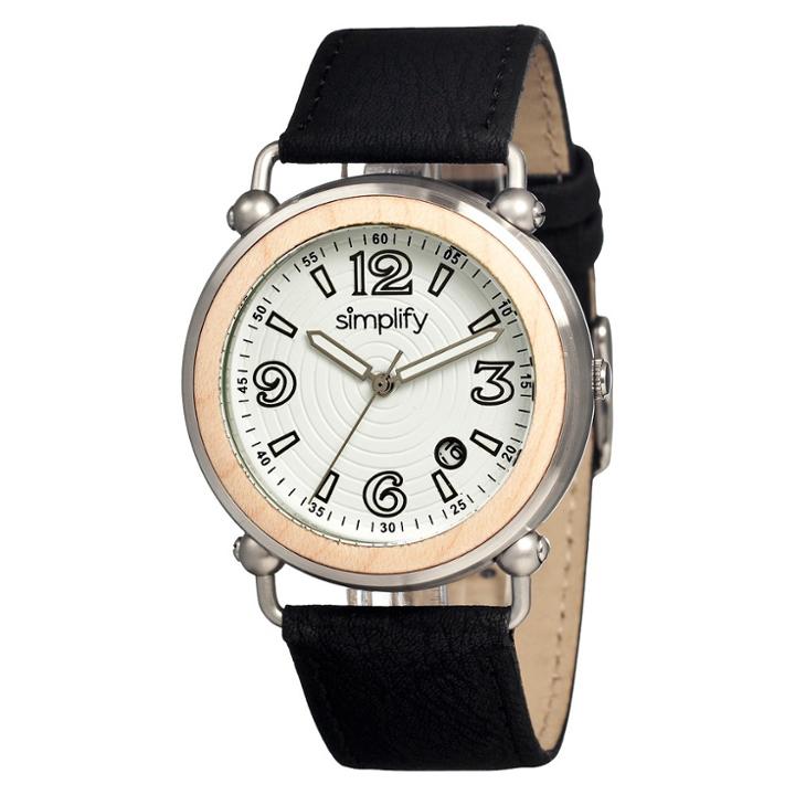 Women's Simplify The 1600 Watch With Wooden Bezel - Brown/white