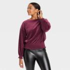 Women's Bishop Long Sleeve Smocked Top - A New Day Burgundy