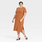 Women's Plus Size Short Sleeve Rib Knit T-shirt Dress - A New Day Brown
