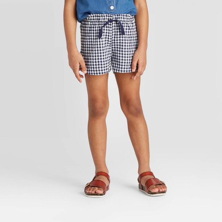 Toddler Girls' Gingham Woven Pull-on Shorts - Cat & Jack Navy 12m, Toddler Girl's, Blue