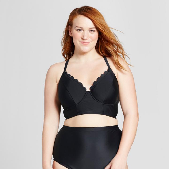 Costa Del Sol Women's Plus Size Scallop Bikini Top - Black