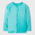 Toddler Boys' Long Sleeve Zip Rash Guard - Cat & Jack Aqua 3t, Boy's, Blue