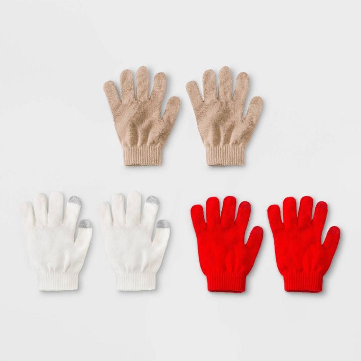 Women's 3pk Magic Gloves - Wild Fable Tan/white/red One Size, Women's, White Red Brown