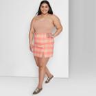 Women's Plus Size Notch Front A-line Mini Skirt - Wild Fable Coral Plaid 14w, Pink Plaid