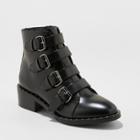 Women's Nikko Faux Leather Wide Width Studded Combat Boot - A New Day Black 9w,