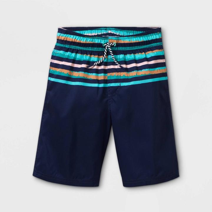 Boys' Striped Colorblock Pull-on Swim Trunks - Cat & Jack Green