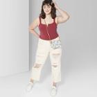 Women's Plus Size High-rise Distressed Wide Leg Cropped Denim Pants - Wild Fable Beige