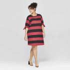 Women's Plus Size Striped Short Knotted Sleeve T-shirt Dress - Who What Wear Red/black X