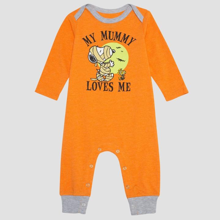 Baby Boys' Peanuts Snoopy Long Sleeve Romper - Orange