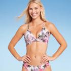 Women's Lightly Lined Twist-front Plunge Bikini Top - Shade & Shore White Tropical Print