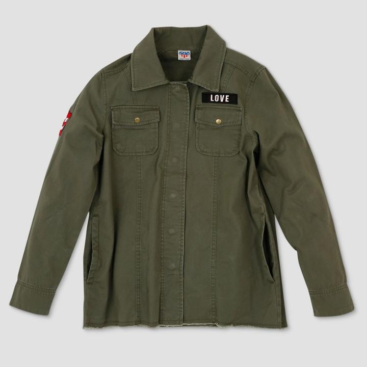 Junk Food Women's Peace Sign Military Shirt Jacket - Green