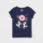 Girls' Adaptive Space Unicorns Short Sleeve Graphic T-shirt - Cat & Jack Navy