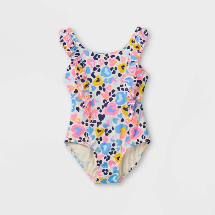 Girls' Leopard Print Ruffled One Piece Swimsuit - Cat & Jack