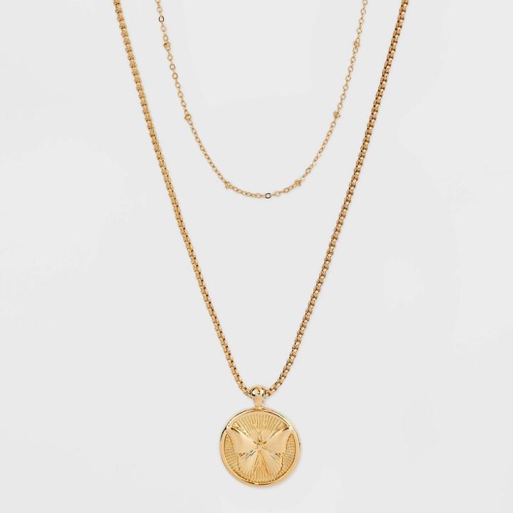 Butterfly Pendant Layered Chain Necklace - Wild Fable Gold
