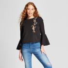 Cliche Women's Bell Sleeve Embroidered Top - Clich Black