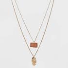 Semi-precious Dyed Pink Moonstone With Wavy Metal Tab Layered Charm Necklace - Universal Thread Pink