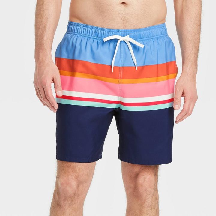 Men's 7 Striped Swim Trunks - Goodfellow & Co Blue
