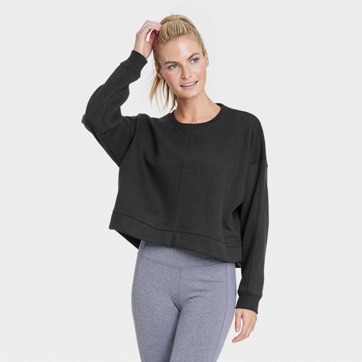 Women's Cotton Fleece Crewneck Cropped Sweatshirt - All In Motion Black