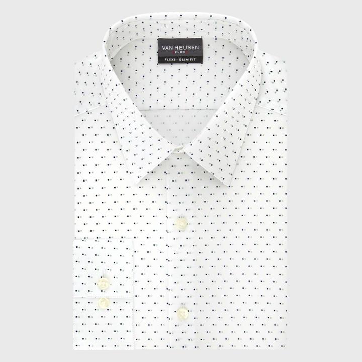 Phillips-van Heusen Men's Polka Dot Slim Fit Long Sleeve Flex Button-down Shirt - Philips-van Heusen Andes Blue