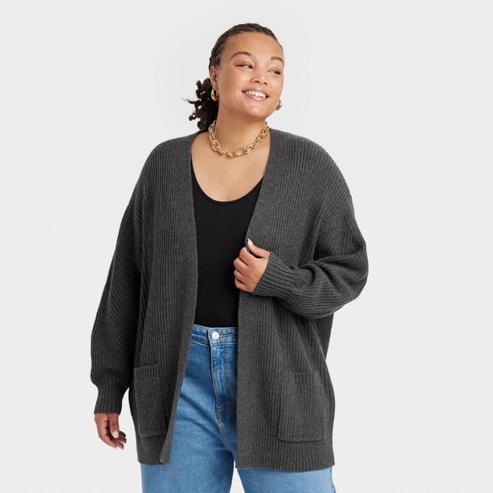 Women's Plus Size Open Cardigan - A New Day Charcoal Gray