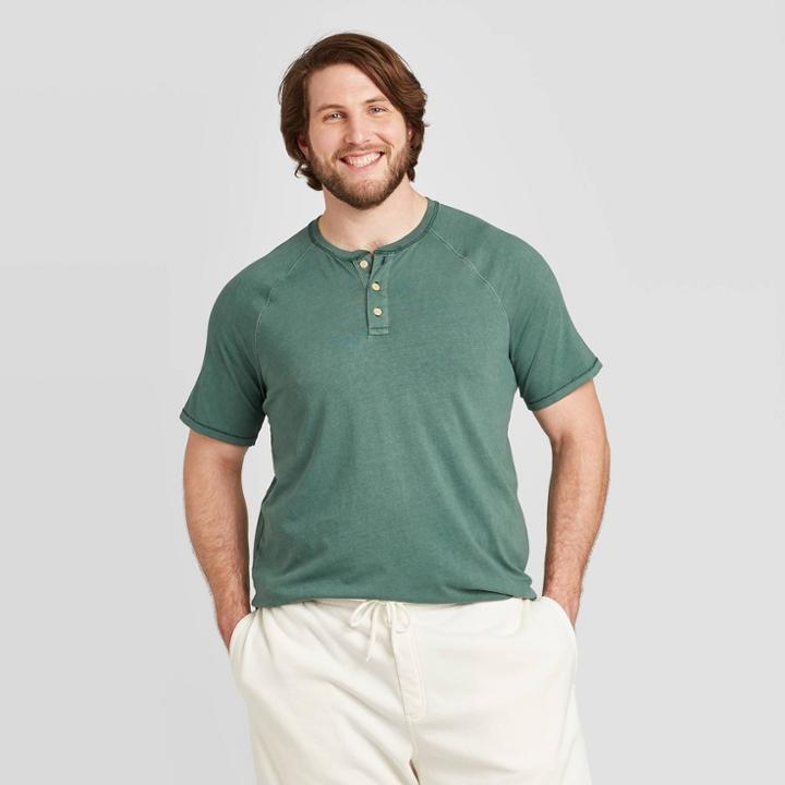 Men's Tall Standard Fit Short Sleeve Henley Shirt - Goodfellow & Co Dark Green
